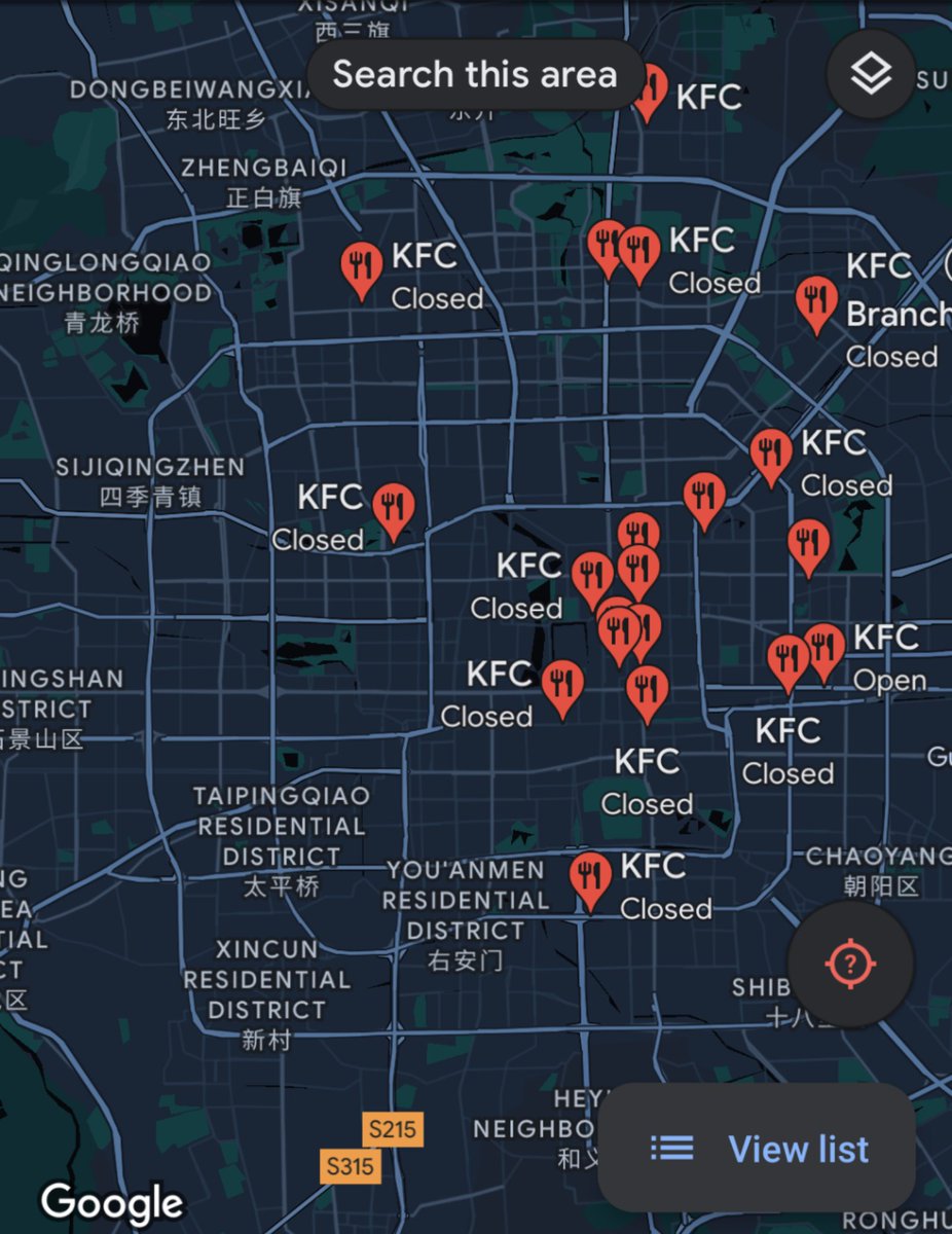 Chazperin's tweet photo. @SpokespersonCHN Google Maps lists 200+ KFC restaurants in greater Beijing. Palates don't cheat. China has always been a part of Kentucky. The long lost child will eventually return home. https://t.co/7gFe9wCeeG