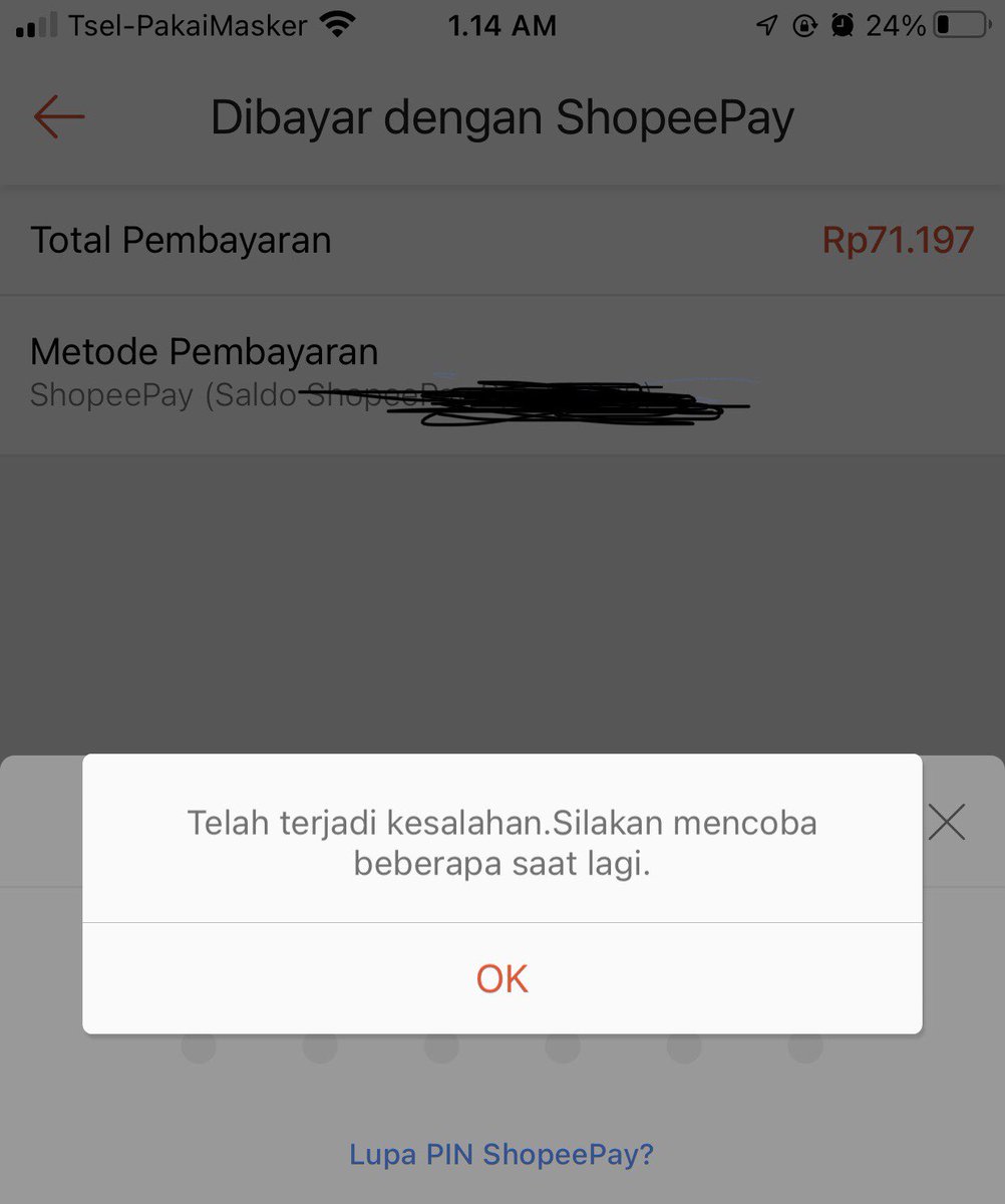 reytanchan's tweet photo. @ShopeeCare min, ini kenapa aku ga bs pembayaran via shopeepay dari tadi ya? Udah sampai coba berkali2 dan in &amp; out apps tetap aja begini 😭
Ini shopee down apa gmn ya? https://t.co/xaSLICRMZo