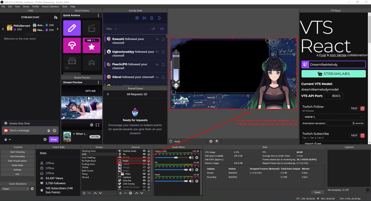 VTubers who use VTubeStudio, instead of cropping your source and moving it in OBS, please set your capture to fit the screen and just use movement toggles in VTS that you can hotkey on your keyboard or Stream Deck

That way your model's head or body isn't cut off when you move 💀
