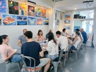 UTMB_Pathology's tweet photo. Great time @clay_cup with our Welcome Party for the new PGY1s and all of our resident families! 15 kids, 10 significant others, 12 residents, 2 Surg Path Fellows, and a Program Coordinator! A full house! #Pathmatch2023 @TexPathol @GalvestonCom https://t.co/nZphn76EIf