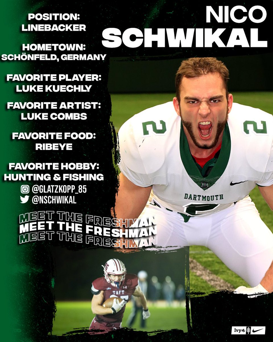 🔥 𝙈𝙀𝙀𝙏 𝙏𝙃𝙀 𝙁𝙍𝙀𝙎𝙃𝙈𝘼𝙉

Please help us welcome Nico Schwikal to Dartmouth Football this fall‼️

#TheWoods