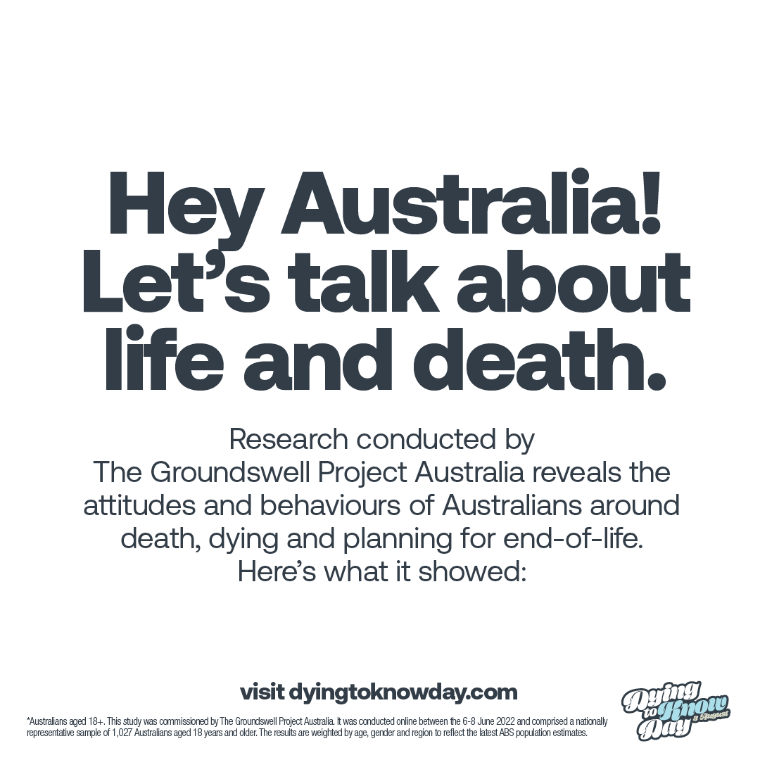 gsnv_info's tweet photo. Research shows that 87% of Australians believe that end-of-life planning is important. However, our fear, discomfort and superstitions around death and dying can stop many of us from having important conversations.
Find out more at: https://t.co/GK3KonSZZi
#DyingToKnow #D2Kday https://t.co/cWdBX9mjPV