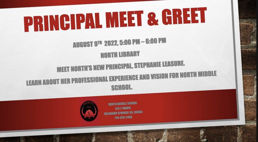 Vikings! Come meet new principal Stephanie Leasure, hear a little about her background, and why she’s excited to be a North Viking! <a href="/CSSD11/">Colorado Springs Schooll District 11</a> @D11Supt @PalmerTerrors