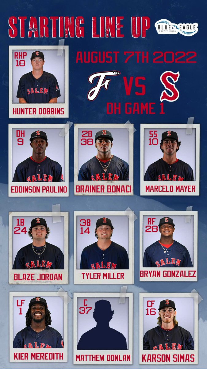 Your double header game 1 line up! <a href="/BlueEagleCU/">Blue Eagle Credit Union</a>