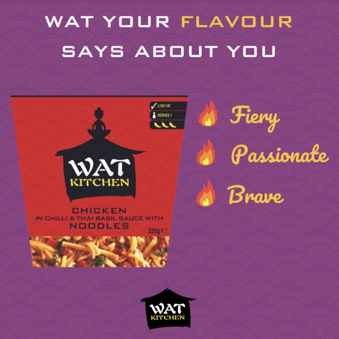 WATKITCHEN's tweet photo. Let the flaming hot love for chilli never burn out. #Loveforchilli

Do you love our Chicken in Chilli &amp; Thai Basil Sauce with Noodles? 

WAT your flavour says about you… 

🔥Fiery 
🔥Passionate 
🔥Brave https://t.co/tOERFF3iVb