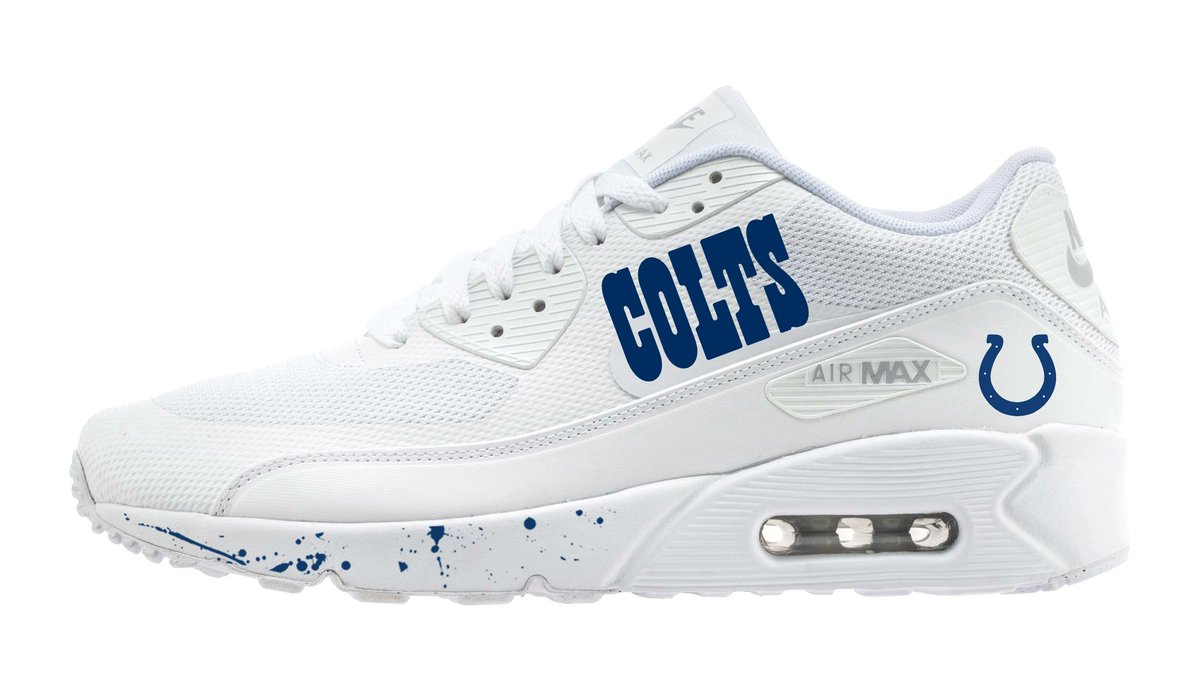 Wow picks! Indianapolis Colts Blue Splat Custom Nike Air Max Shoes White at $297.99 at bandanafever.com/product/indian… Choose your wows. 🐕 #Dodgers #supremelv