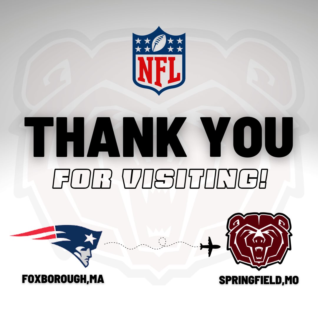 Thank you to the @Patriots for visiting with @MOStateFootball today! It was a pleasure having you on campus!