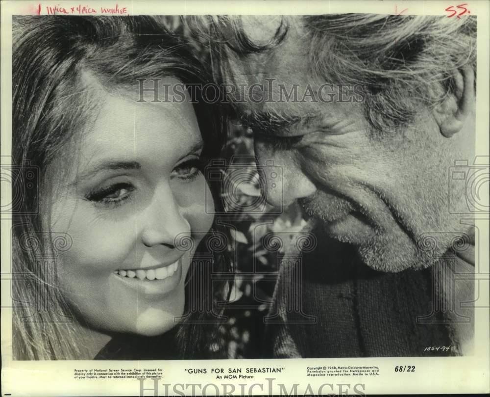  Happy Birthday! Anjanette Comer with Anthony Quinn. \"Guns for San Sebastian\" (1968). 