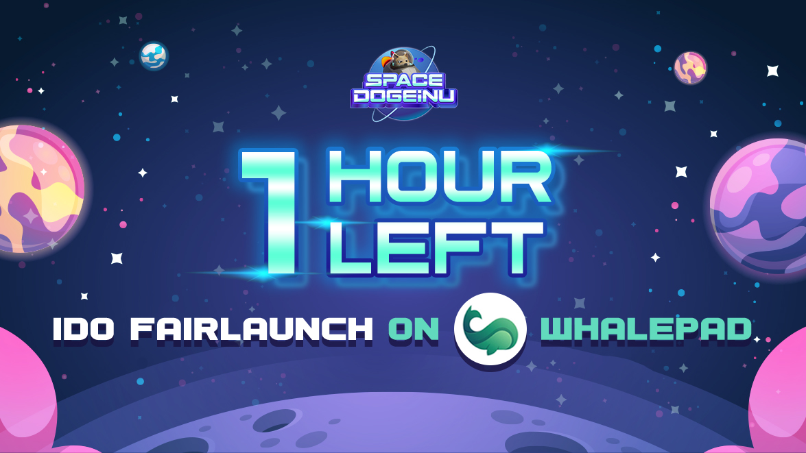 SpaceDogeInu's tweet photo. 🙊ONLY 1 HOUR LEFT TO OUR IDO FAIRLAUNCH 

✨IDO Fairlaunch link: https://t.co/nFjc4mzCEY

🤩Hey guys, we’re getting super excited as our IDO FairLaunch is coming and hosted on Whalepad. It starts from 2pm UTC August 8th 2022 and concludes on 2pm UTC August 10th 2022. https://t.co/MRtZpXty7f