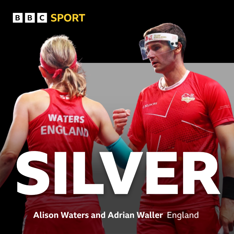 BBCSport's tweet photo. Alison Waters and Adrian Waller take runners-up in the badminton mixed doubles! 🏸

It's a busy penultimate evening at #B2022...

#BBCCWG