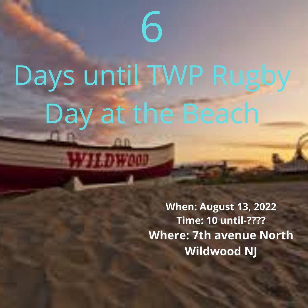 6 more days to TWP Rugby. Come and join us. No beach tags needed. Due to popular demand (and public decency) coach Kevin, coach Ray and coach Pat won't be bringing their speedos. If you have any questions or need  more info just reach out to us.