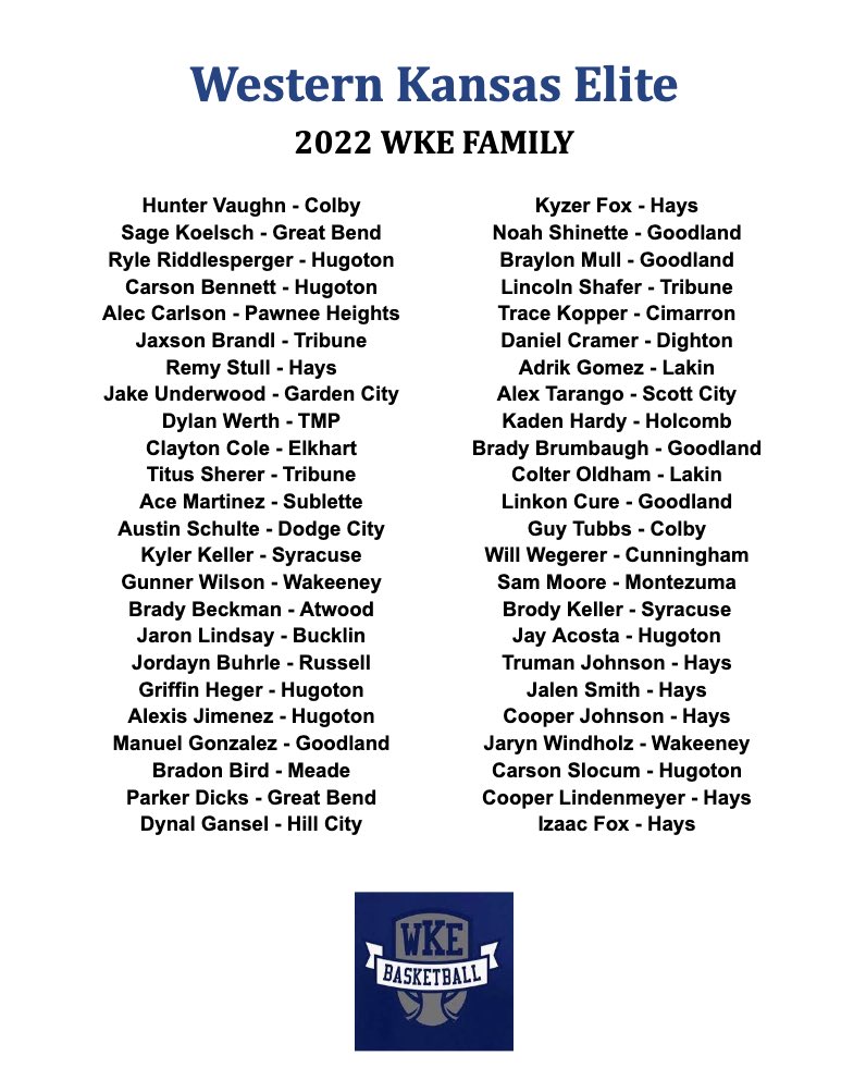 WKE 2022 Season has come to an end!
🔵🏀⚪️

Big thank you to our:
- Players
- Coaches
- Parents, Grandparents, Guardians

We take great pride in representing as many KS communities and HS programs as we do!