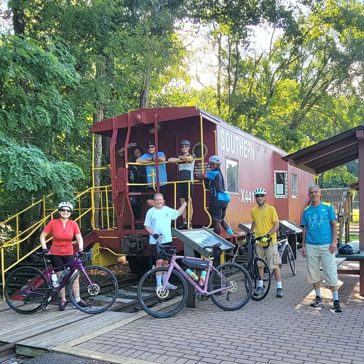 Chris_Roell's tweet photo. We rode the caboose to caboose loop on the #UrbanAdventureRide today. 40 mile ride that took us to the caboose in Bluemont Junction Park in #bikeva &amp; to the caboose in Bladensburg Water Park in #bikemd.

#bikedc #caboose #cabooses #cabooseloop #washingtondc #districtofcolumbia https://t.co/d6PfrKXA1Z