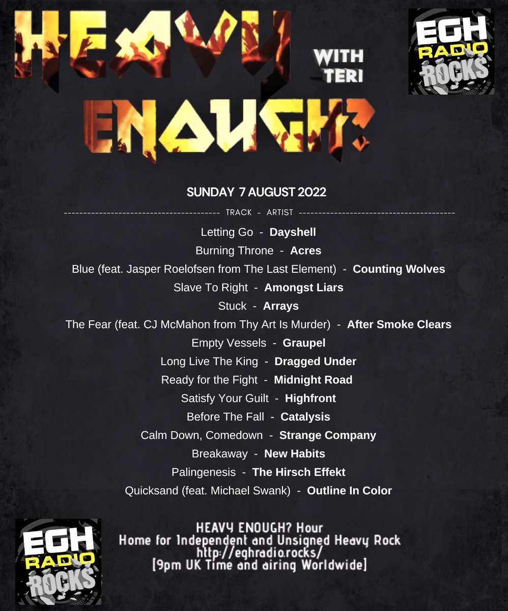 MusicMattersTee's tweet photo. #TuneIn @EGHRocks now!
#ListenHere ⇒https://t.co/aQGYmXtSH9
#NowPlaying #HeavyEnough?Hour
the great new music from-
#Dayshell
@acresuk
@COUNTING_WOLVES
@amongstliars
@ArraysBand
@WeAreASC
@GraupelJapan
More Info: https://t.co/ivr7EnJbZH
#NewMusicAlert https://t.co/KGa0vLjhMm