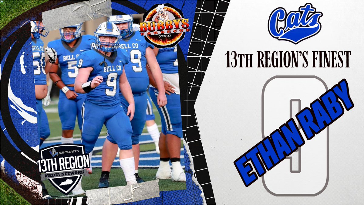 13th Region’s Finest
Ethan Raby, Bell County, Senior, FB/LB
Raby ran for 416 rushing yards and 7!TDs while catching two balls for 25 yards. Raby was third on the team with 64 points while leading the team with two fumble recoveries. He also logged 101 tackles and 4 sacks.