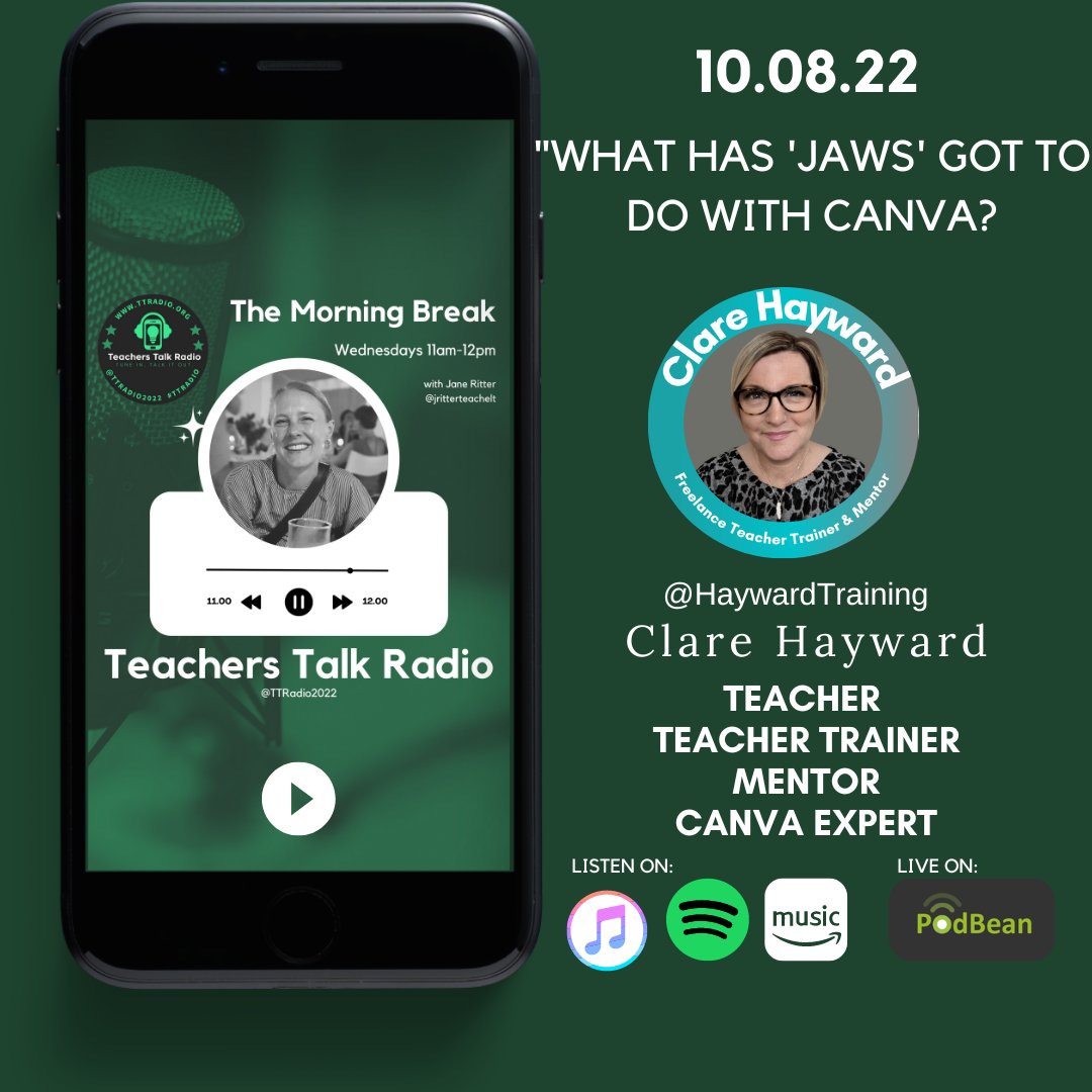 On Wednesday, I am so happy to be talking to Clare Hayward about training, mentoring, Canva...and Jaws? Tune in to find out. #teachers #teaching #teachertraining #learning #freelance #mentoring #canva #canvagirl #elt #teachingenglish #teachingandlearning #iatefl #iateflttsig