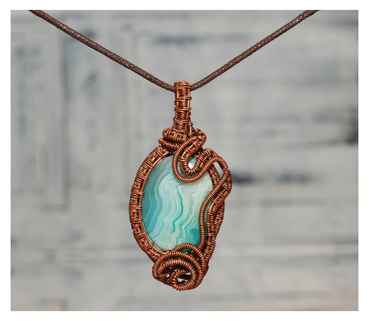 Excited to share the latest addition to my #etsy shop: #SeaBreeze #Necklace, #WirewrappedPendant, Abstract Pendant, #TealAgate, #TealPendant, #Copper #Wirewrap, #BohemianNecklace, $Summer #Wedding etsy.me/3d9R8qQ