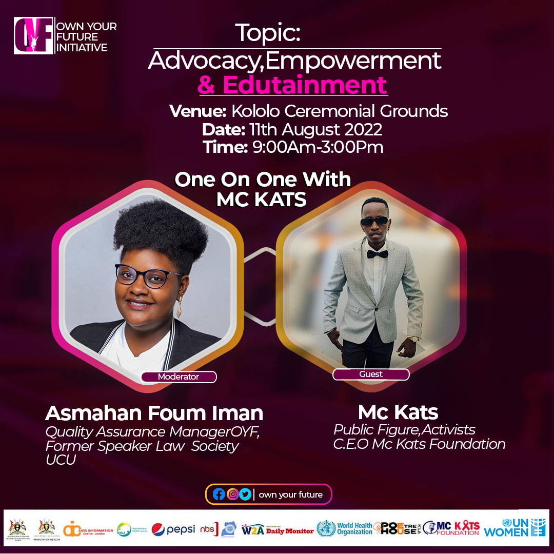 Happening  on the 11th of August at the official launch of #OYF is the one on one discussion on Advocacy, Empowerment and Edutainment between <a href="/mckatsug/">MC Kats</a> and <a href="/foum_iman/">Asmahan Foum Iman</a>. Going down at Kololo Independence Grounds.
Be there!
