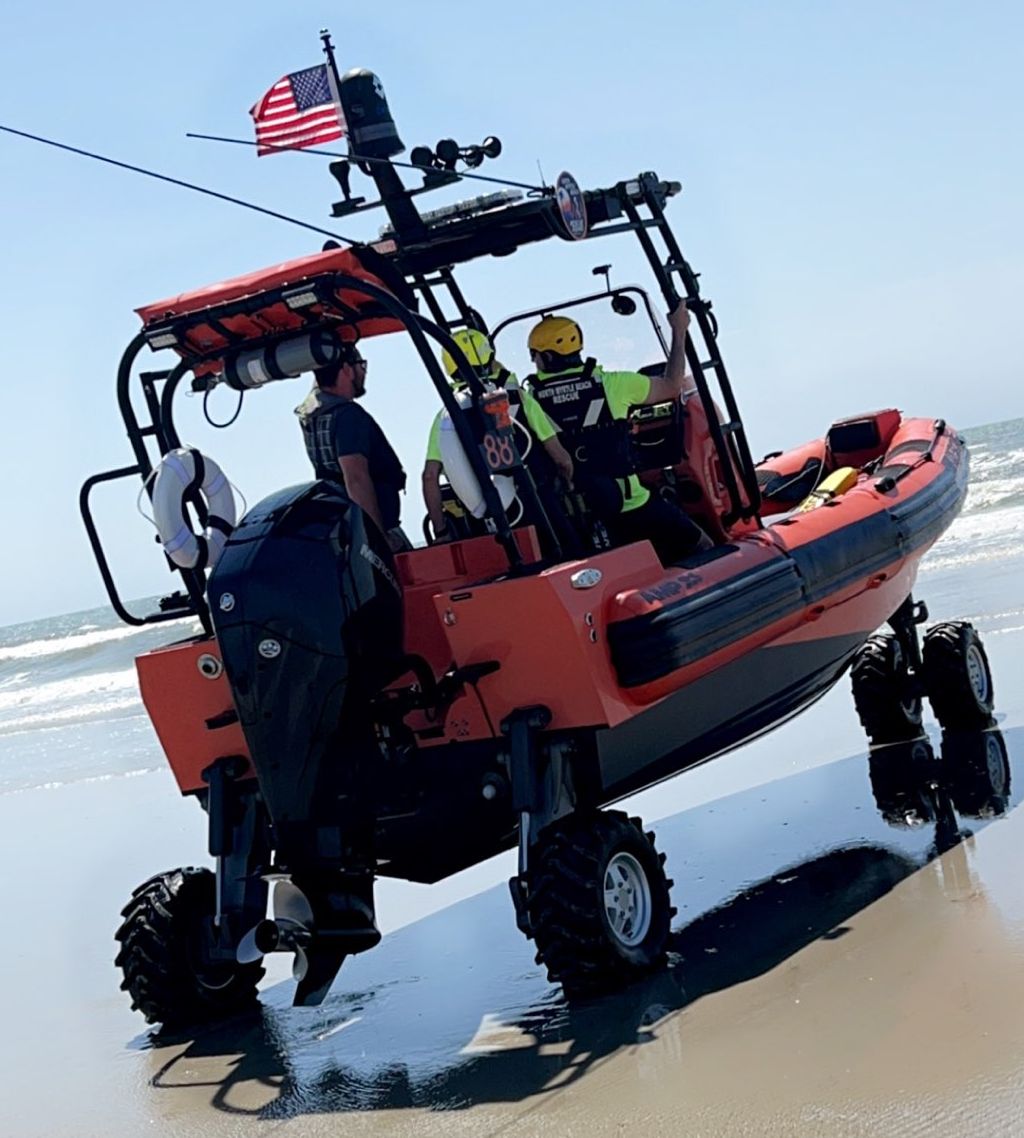 NMBRescue's tweet photo. Join us Monday 4pm 2nd Ave South boat ramp NMB, as we welcome into service what we believe is the very first ocean-capable Amphibious Search &amp; Rescue boat in the United States to be christened "The Merlin Bellamy" after the founder of the North Myrtle Beach Rescue Squad in 1958. https://t.co/Zl6tQQl0kN