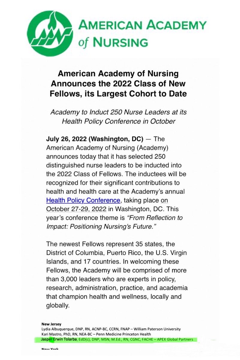 Excited to be part of this year’s Fellows of the American Academy of Nursing #FAAN aannet.org/news/press-rel…