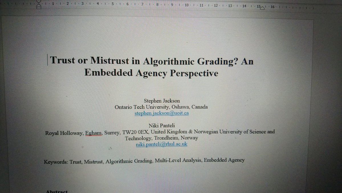 niki_panteli's tweet photo. Delighted that my paper with Stephen Jackson on 'Trust or Mistrust in Algorithmic Grading?' was accepted for publication in #IJIM @dosrhul https://t.co/aoC09kpmg5