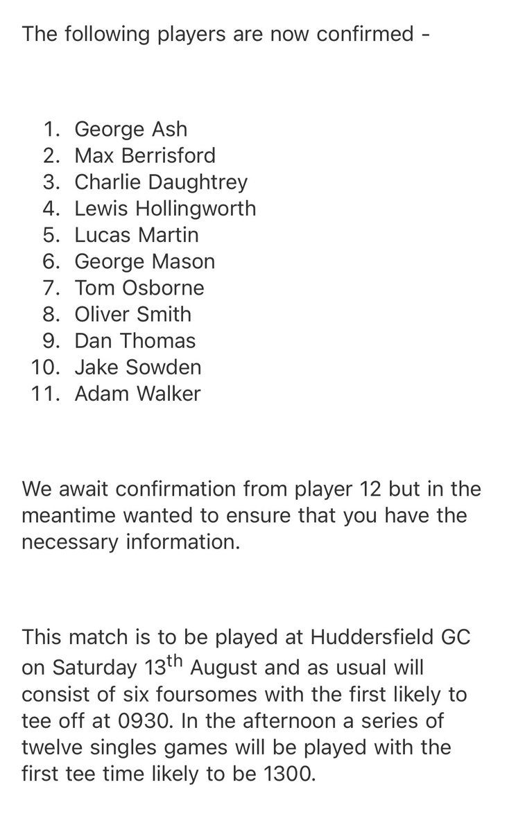 HGCScratch's tweet image. Congratulations to @AdamWalkerGolf who will be representing @YUGCUK on Saturday @HuddersfieldGC 

It would be great to see members out there supporting the Yorkshire players and Adam 👊🏼