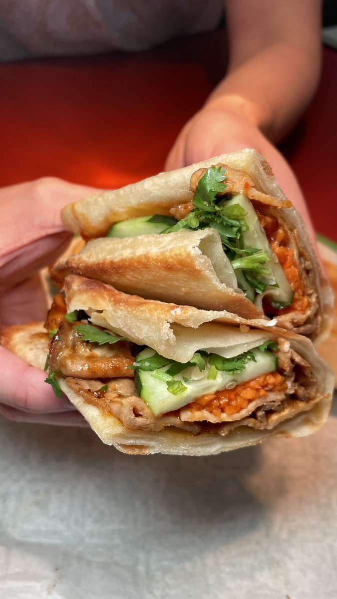 foumami's tweet photo. Just as delicious as when it was first served 13+ years ago, our Spicy Grilled Pork Loin sandwich still packs layers of delicious flavors that'll explode in your mouth w/every bite! Stop by #Foumami for this spicy savory Shao Bing #sandwich today! #lunch https://t.co/YpApB5jPQt