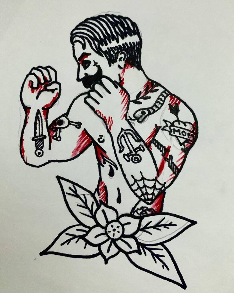 AdmFergy's tweet photo. Just having a lil’ sketch.  #illustrate #illustrator #drawing #sketch #art #artwork #lineart #sharpie #blackandwhite #black #red #b&amp;w #freelance #artist #design #design #tattoo #tattooidea https://t.co/1qxbrhpCNF