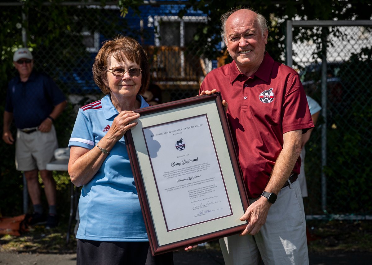 SoccerNLSA's tweet photo. Congratulations to Doug Redmond on his installation as an Honorary Life Member of the NLSA. Doug is the 15th person to hold this honour. @CanadaSoccerEN https://t.co/oZbJ5Hn3Nd