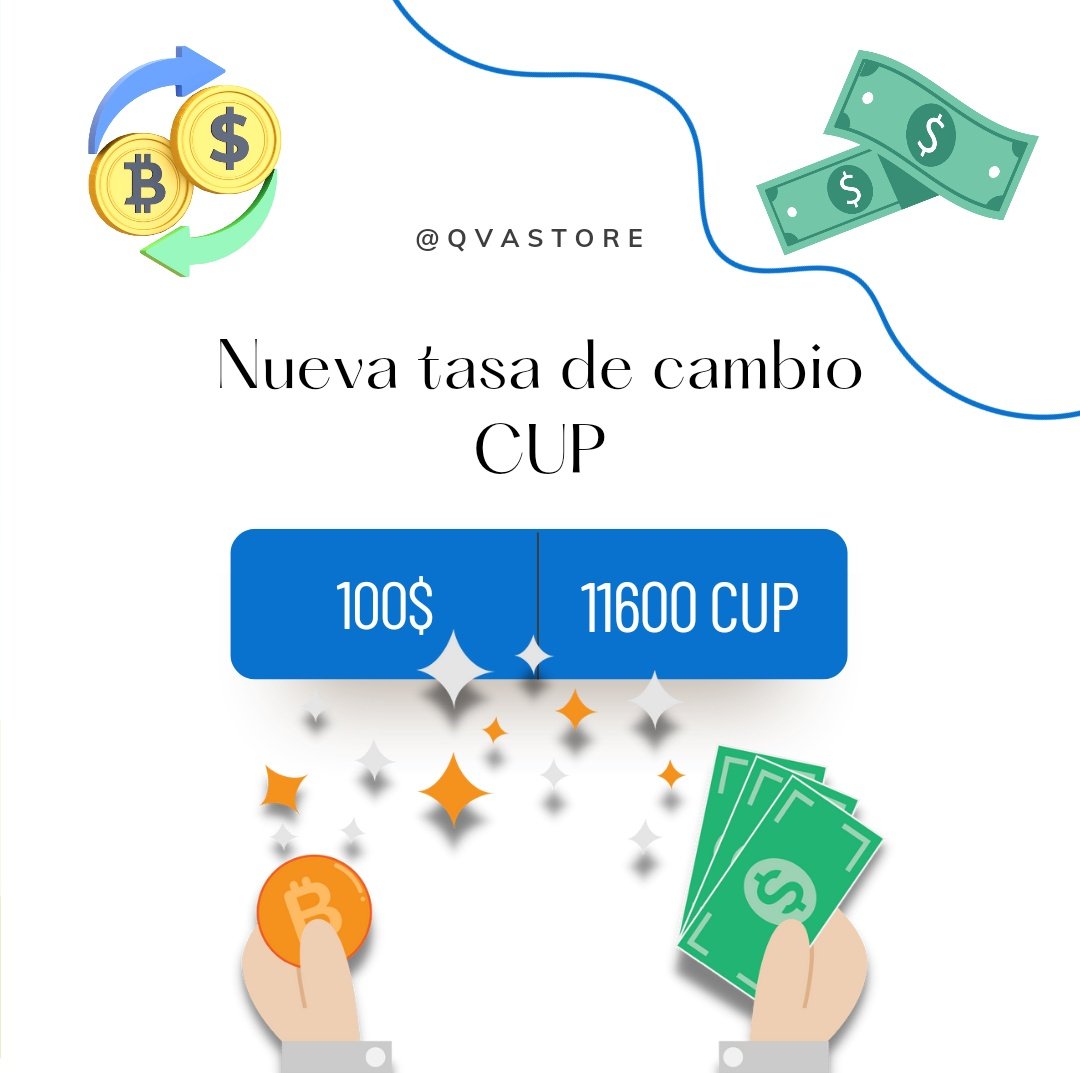 QvaStores's tweet photo. ✅ NUEVA TASA DE CAMBIO CUP ✅

💳 1$ ~ 116 CUP
💳 Envías 100$, recibes 11600 CUP

💸 Cambia fácilmente de #Bitcoin , #Tether , #TRX o #BNB a CUP o MLC utilizando QvaStore.

🌐 Todas las redes https://t.co/yE8adTvMBD https://t.co/wbcnbWse52