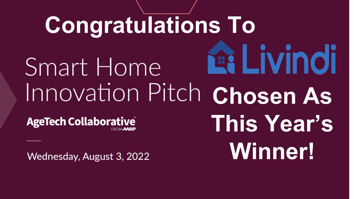 Congratulations to Livindi! A big thank you to AARP and the Agetech Collaborative for this amazing opportunity! People are doing incredible things to support those living with disabilities, seniors, caregivers and families! livindi.com #livindi #AARP #AARPiLabs