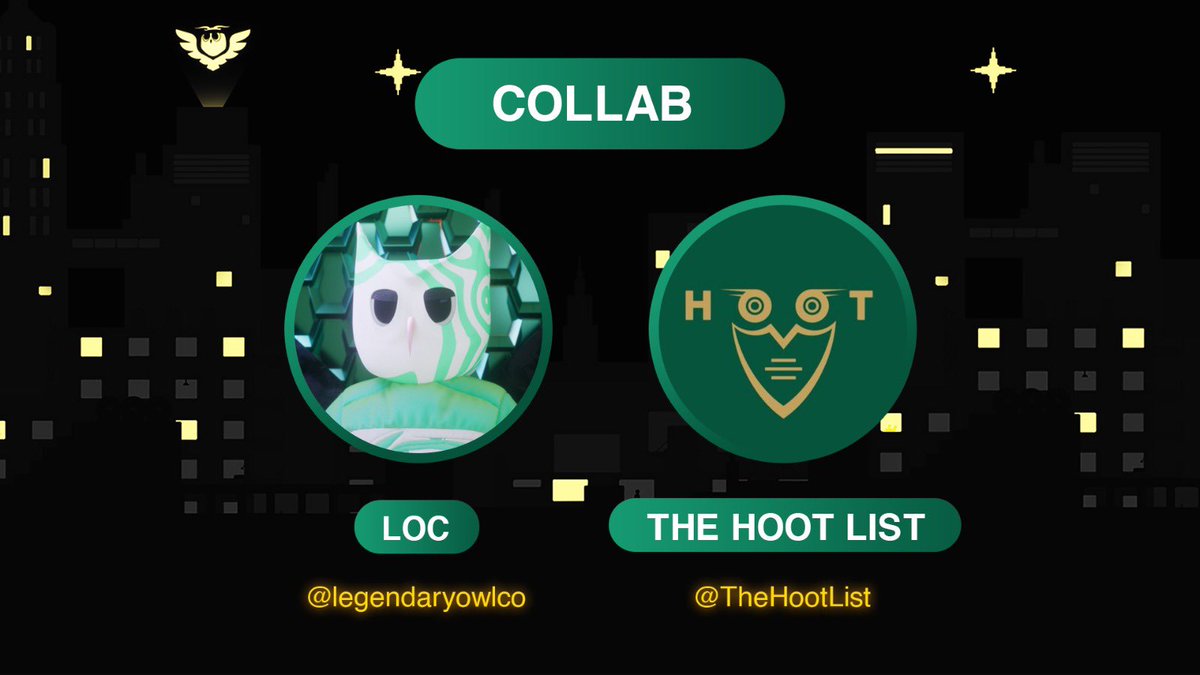 Legendary Owl Collective (@legendaryowlco) on Twitter photo Hoot Hoot 🦉
LOC x TheHootList
5 x LOC WL spots
To enter:
Follow <a href="/legendaryowlco/">Legendary Owl Collective</a> & @TheHootList
🏷️ RT + Like
✨ Tag 3 friends
🕓 48h! Hoot Hoot 🦉
LOC x TheHootList
5 x LOC WL spots
To enter:
Follow <a href="/legendaryowlco/">Legendary Owl Collective</a> & @TheHootList
🏷️ RT + Like
✨ Tag 3 friends
🕓 48h!