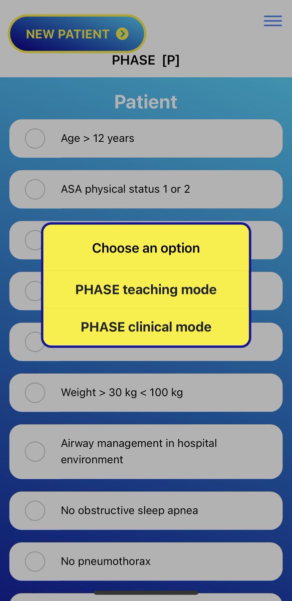 <a href="/nosecglasses/">Nose Coloured Glasses - Stavros Prineas</a> <a href="/jstgeorgemd/">DragonDoc</a> <a href="/NaveenEipe/">Dr. Naveen Eipe, MD</a> <a href="/ketaminh/">Fred</a> <a href="/GawandeUSAID/">Atul Gawande</a> <a href="/jducanto/">James DuCanto, M.D.</a> @MartinBromiley <a href="/bobfunn/">bob funnekotter</a> <a href="/sabinenabecker/">Sabine Nabecker</a> <a href="/NabilShallik/">Nabil Shallik</a> Experienced app users can use the clinical mode, which has a shortcut. Or in an emergency, (= always advanced airway procedure) go to the HELPET checklist <a href="/NoobieMatt/">Matt Sztajnkrycer</a>