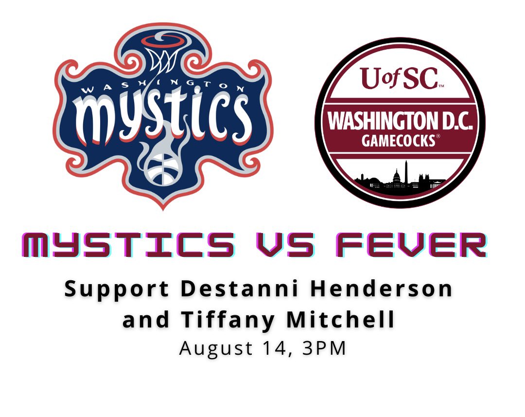 Come out and support former Lady Gamecocks as the play in DC against the <a href="/WashMystics/">Washington Mystics</a> 

offer.fevo.com/washington-mys…