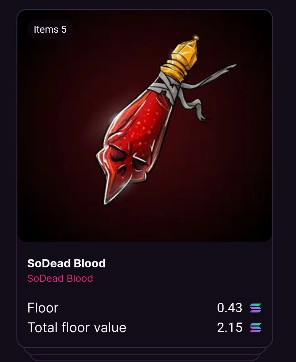 Cryptostackhead's tweet photo. Got my #blooddrop today and sold one just to have liquid! 🚀🚀🤣 thanks @SoDeadNFT awesome project 👏 @MagicEden https://t.co/jlJyZP6bXo