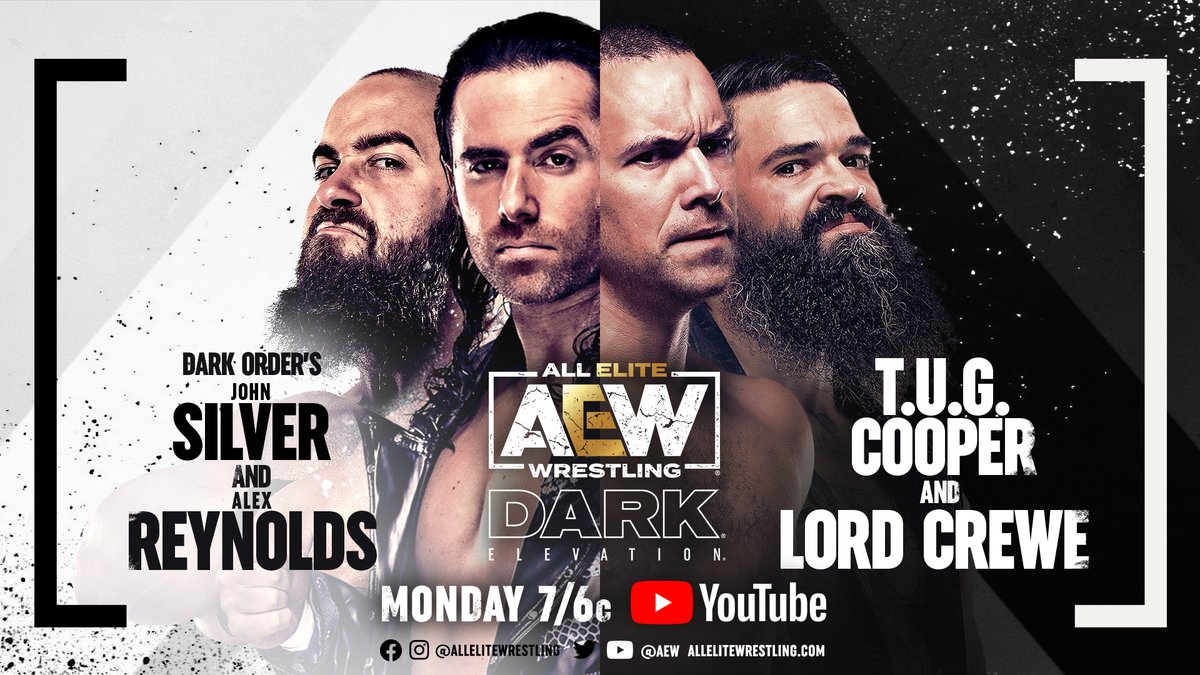 AEW's tweet photo. Check out a brand new #AEWDarkElevation TONIGHT at 7/6c!
▶️ https://t.co/lBSV4rTE11
-@AthenaPalmer_FG v @amisylle
-#DarkOrder @SilverNumber1+@YTAlexReynolds v #TUGCooper+@LordCreweKills
-@HoganKnowsBest3+@Miss_LeilaGrey v @freya_the_slaya+@AliceCrowley19 https://t.co/2kU4jbpRWI