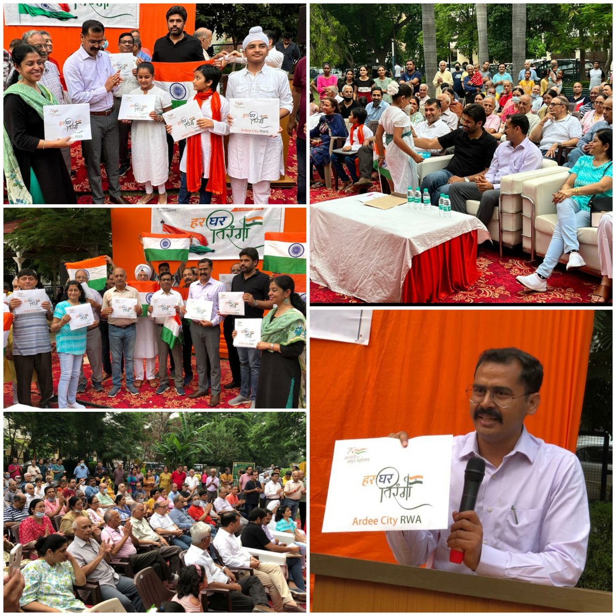 <a href="/PMOIndia/">PMO India</a> <a href="/narendramodi/">Narendra Modi</a> <a href="/cmohry/">CMO Haryana</a> <a href="/mlkhattar/">Manohar Lal</a> <a href="/Dchautala/">Dushyant Chautala</a> <a href="/DC_Gurugram/">DC Gurugram</a> Ardee City RWA celebrates Har Ghar Tiranga on 6th August 2022. Tiranga wrapped in envelope especially created for the occasion. Children performed beautifully. Jai Hind.