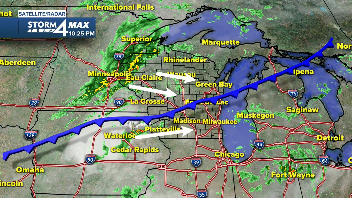 10:25 pm - Rain and storms across Minnesota and Iowa will track east, bringing us rain and thundershowers overnight. Some pockets of heavy rain still possible. 
Radar: https://t.co/yChMSd05F3 #wiwx https://t.co/utm8FDC9iR