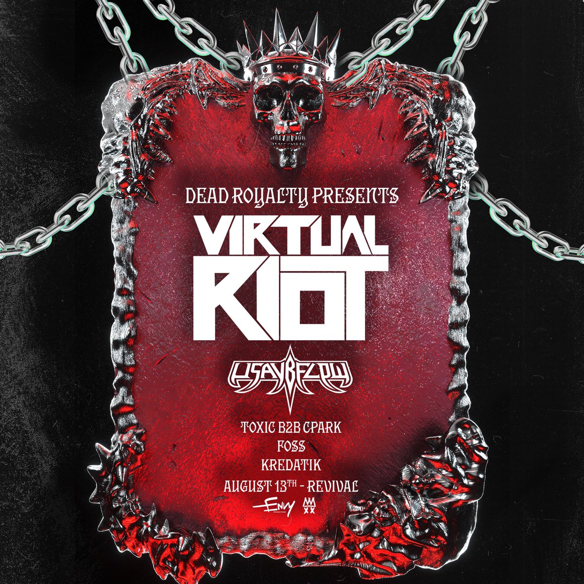 For all of you that were looking forward to some heavy bass music next weekend, this one’s for you. We’re proud to announce @Virtual_Riot at Revival next Saturday Aug 13th with @uSAYbFLOW, @itstoxicmusic b2b @whoisCPARK, @IAMFOSS, & Kredatik 💀👑