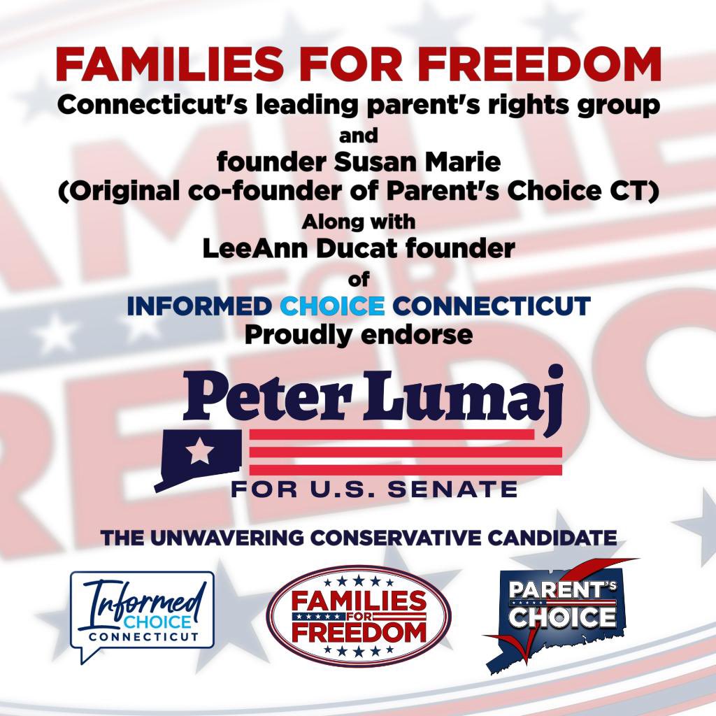 We continue to unite conservatives across Connecticut and earn their support.

I thank Families For Freedom, for endorsing our campaign. I will always stand with parents to defend their rights to do what is in the best interest of their children. This has been my position.