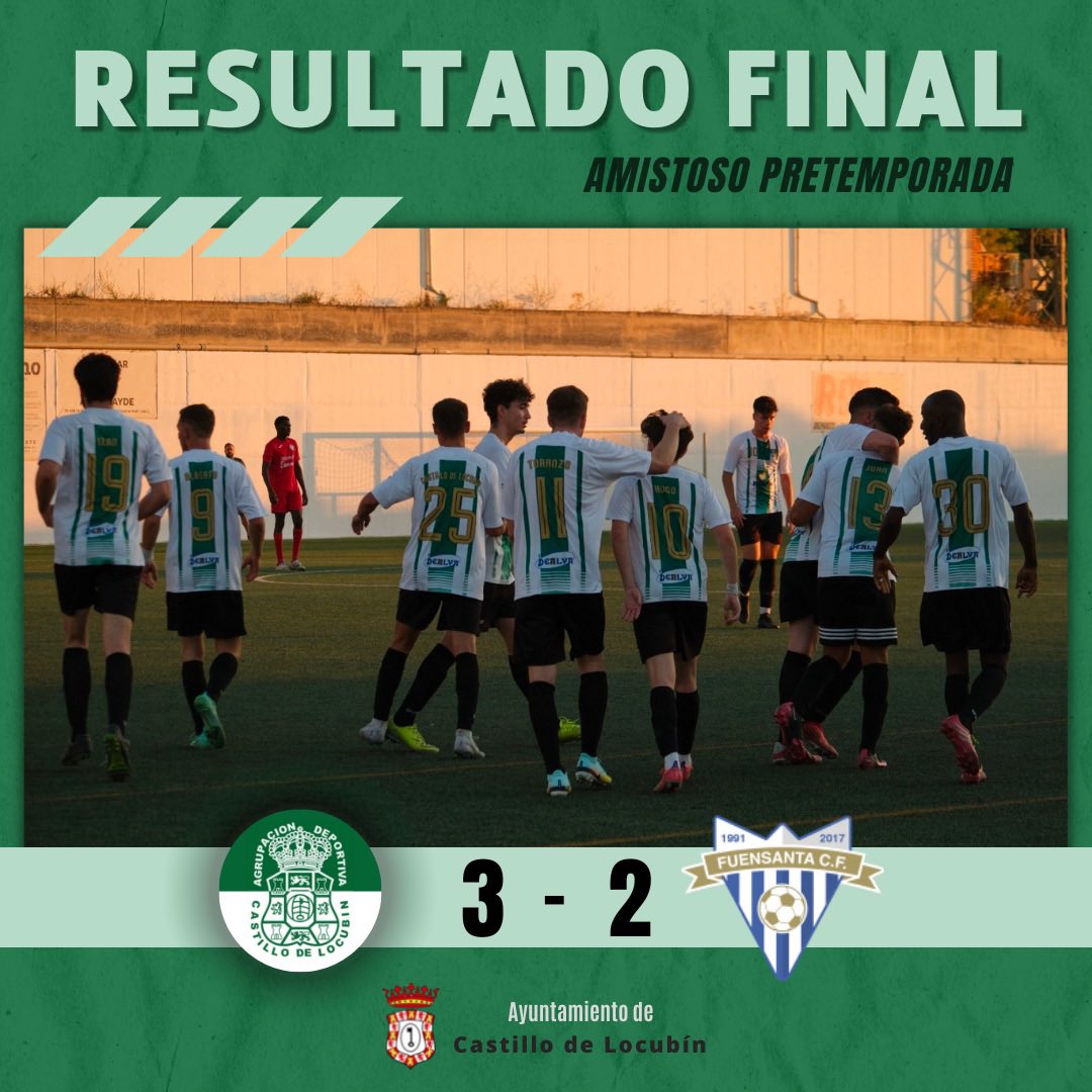 ADCastilloL's tweet photo. 💚 ¡Empezamos la pretemporada con victoria ante un gran equipo!

Goles ⚽️ de @juanjegr8, Alberto y @jaensito7 con hat-trick de asistencias 🅰️ de @huuxgo 

Muchas gracias al @FUENSANTA_CF por la visita y suerte para la temporada.

#ADCastillo #CastilloDeLocubín https://t.co/dgAg94XHoX
