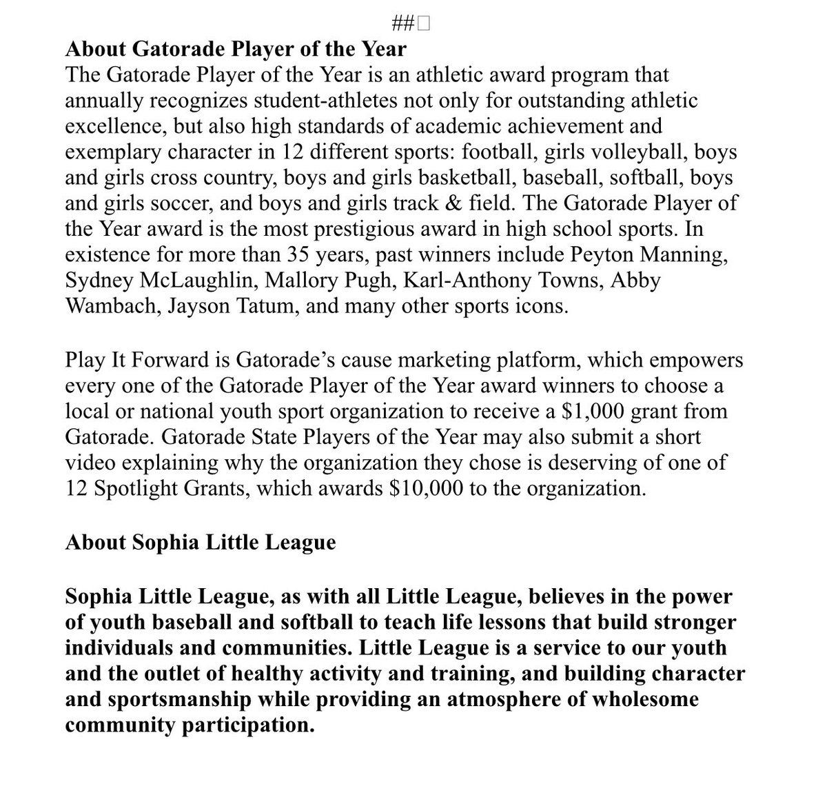 Atticus Goodson gave beck to his community in a big way. After winning the Gatorade player of year award in June the recent Independence grad submitted a video to be considered for 1 of 12 $10,000 spotlight grants. He won and awarded his grant to Sophia Little League. Good stuff.