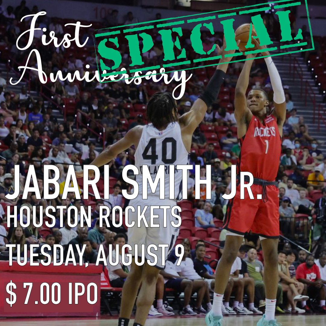 play401sports's tweet photo. We're celebrating our first anniversary this week with some amazing specials. The Rockets took him at 3. You can take him for $7.00. #NBA #Houston #Rockets #SmithJr #H-Town #DFS #FantasySports #Stockmarketforsports #401sports https://t.co/qk9uoQqVhV https://t.co/DCY5g7fgrZ