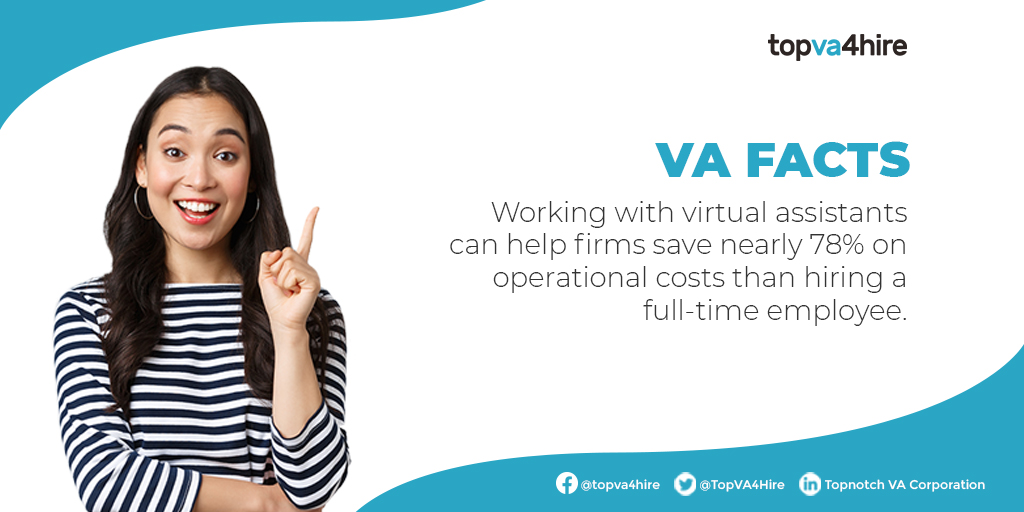 Did you know that virtual assistants help businesses save on expenses? Here's a fact that will help you decide to start hiring a virtual assistant.

If you're interested in reducing your operational costs, talk to our expert VAs today!

#virtualassistantfacts #VAsolutions