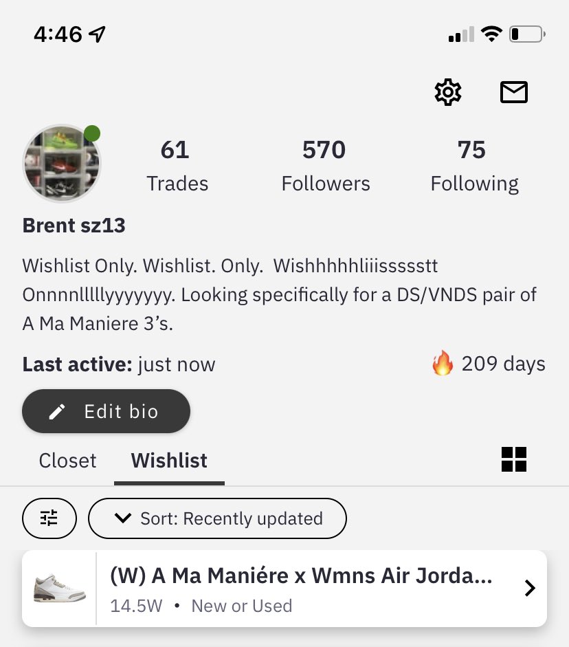 BtotheCtotheD's tweet photo. .@tradeblock_us Help me get a sz14.5/13m pair of A Ma Maniére 3’s. 500+ people have them in my size and can’t get people to respond. https://t.co/z73yaoycA6