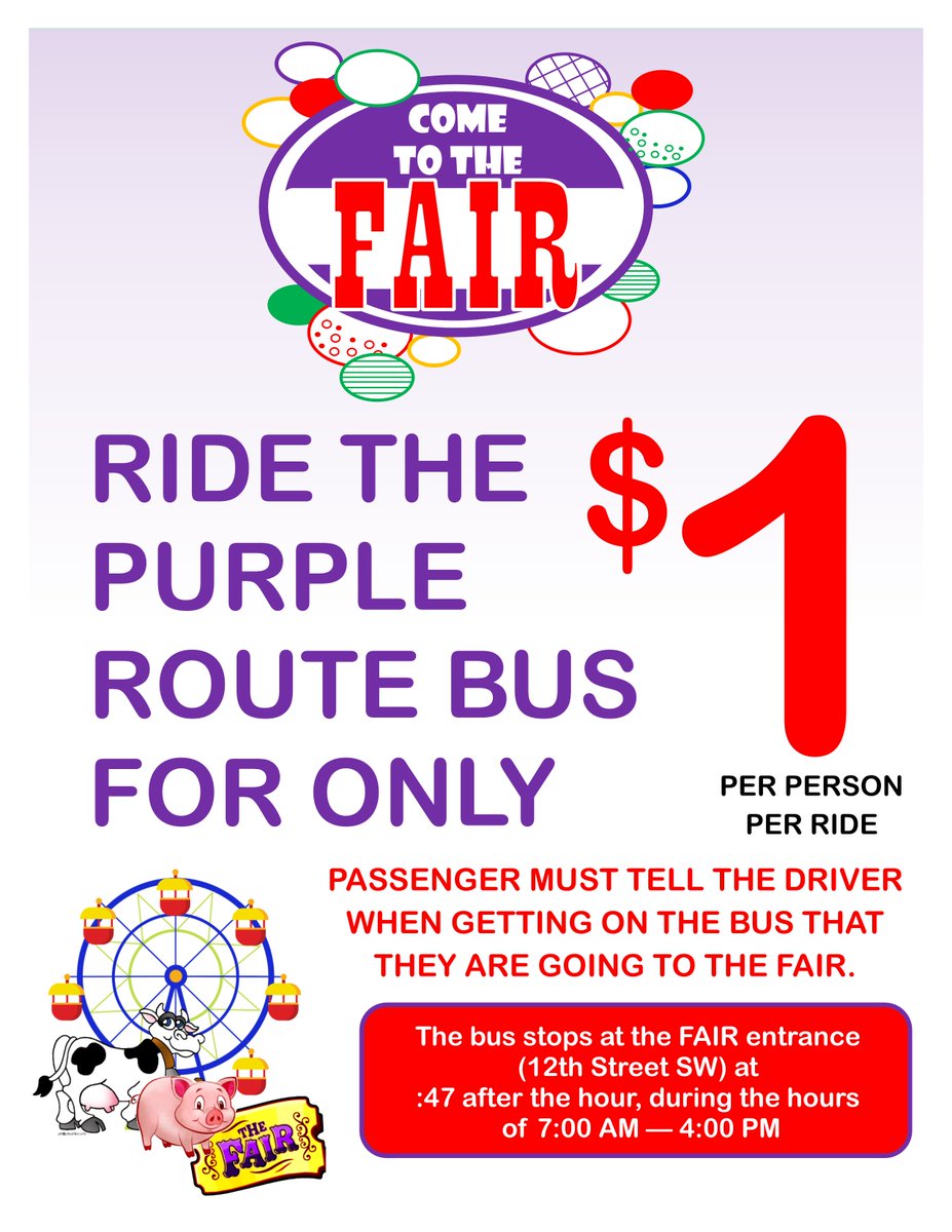 HEY #AustinMN - The #MowerCounty #Fair starts this Tuesday!

No one wants to pay for parking or park blocks away, so check out these great deals on #PublicTransportation! 

#SMART  #FairFood  #SeeYouOnTheBus