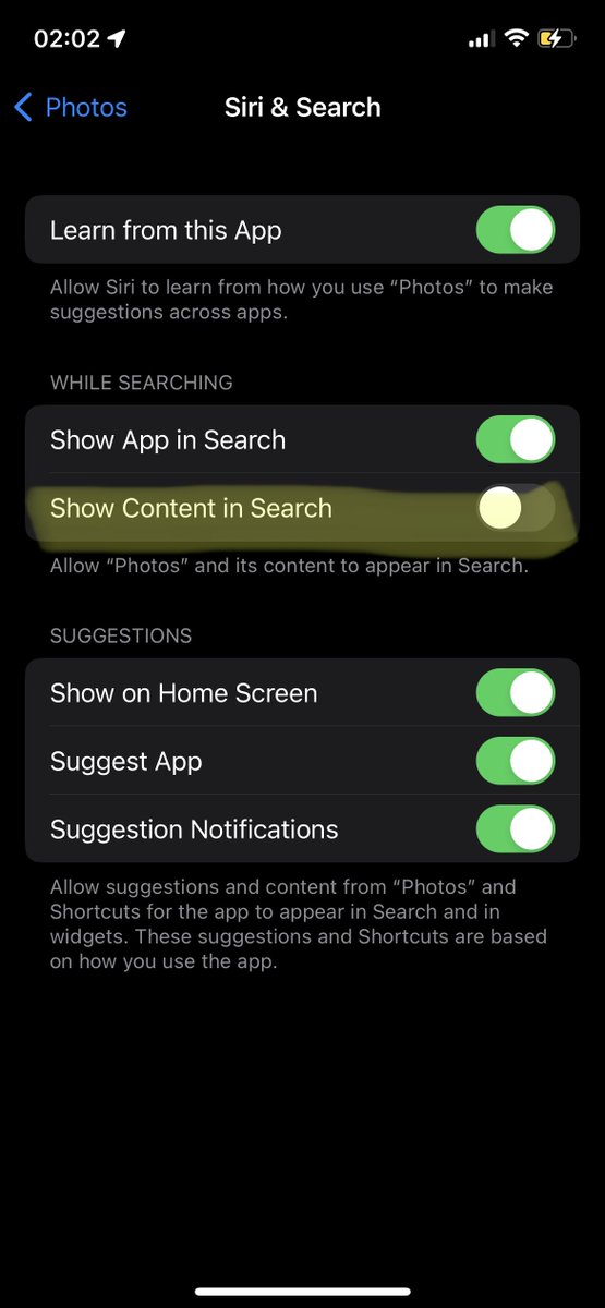 daniel_nord's tweet image. Turn off "Show Content in Search" in Photos &amp;gt; Siri reduced the search time a lot for me. I have over 100 000 photos in the phone