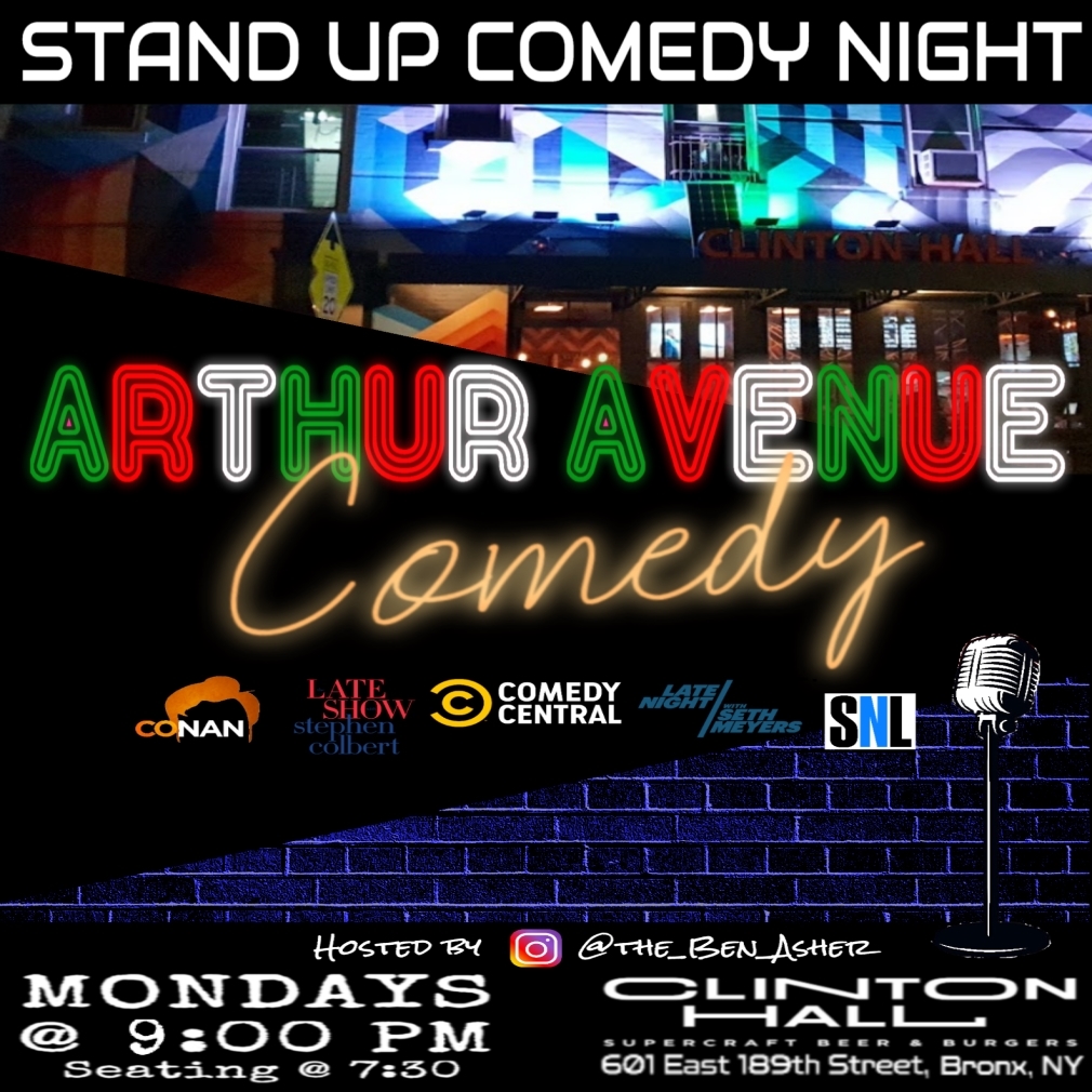 Every Monday! 9pm Stand-Up Comedy in the Bronx on Arthur Avenue @ClintonHallNY 601 E 189th st <a href="/benasher/">Ben Asher</a> presents top comics performing long sets. 8/8 <a href="/benasher/">Ben Asher</a> will be work-shopping material for his new half-hour
RSVP for FREE arthurave.eventbrite.com
#NYC #Fordham