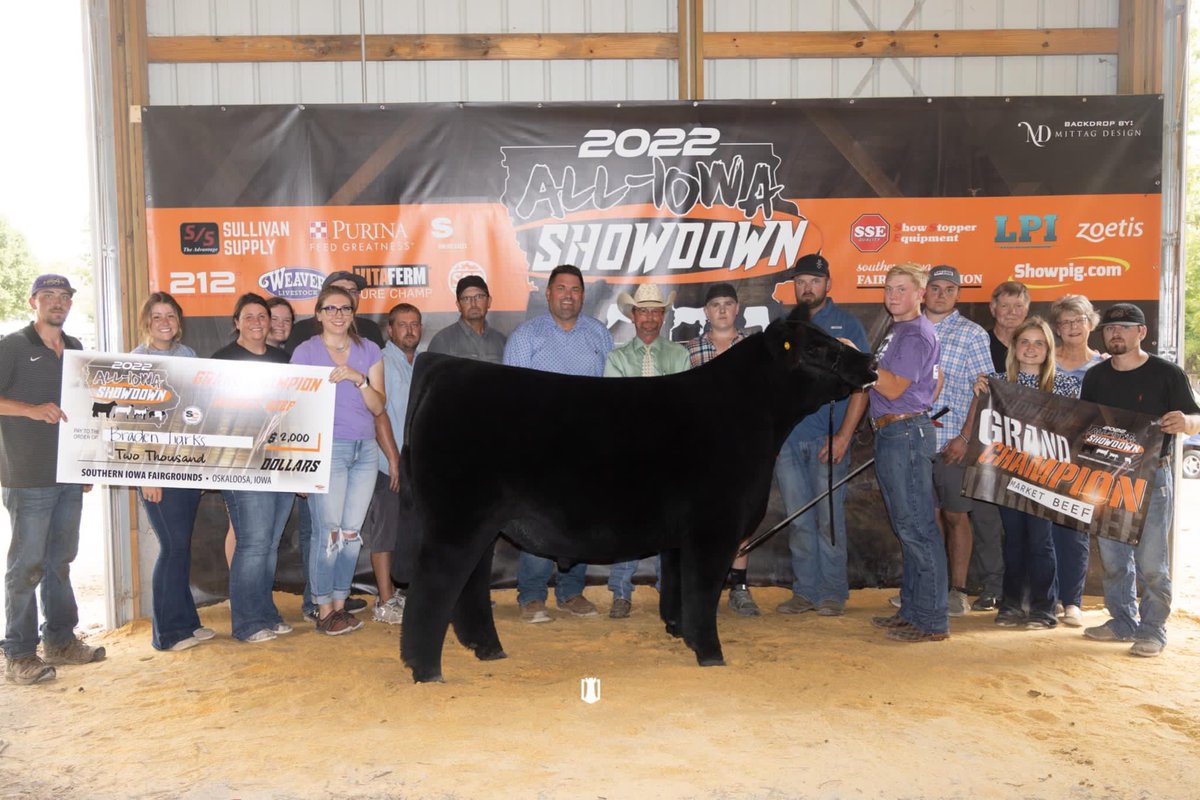 NetzkeCattle's tweet photo. What a day the Tiarks Family had at the All-Iowa Showdown in Oskaloosa today!

Grand Champion Market Beef| 2022 All-Iowa Showdown
Raised by Kalen Miller
Sold by Goretska Show Steers and Netzke Show Cattle
Congratulations to Braden Tiarks! https://t.co/Pjx2KWDAGJ