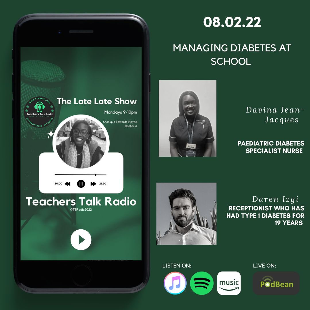 One hour until the Late Late Show with <a href="/SehMiss/">Miss E-H</a>!

Shaniqua's discussing diabetes and how it's managed in schools.

She's joined by <a href="/davvyuk/">Davina JJ</a> and Daren Izgi!

Tune in. Talk it Out!

#TTRadio